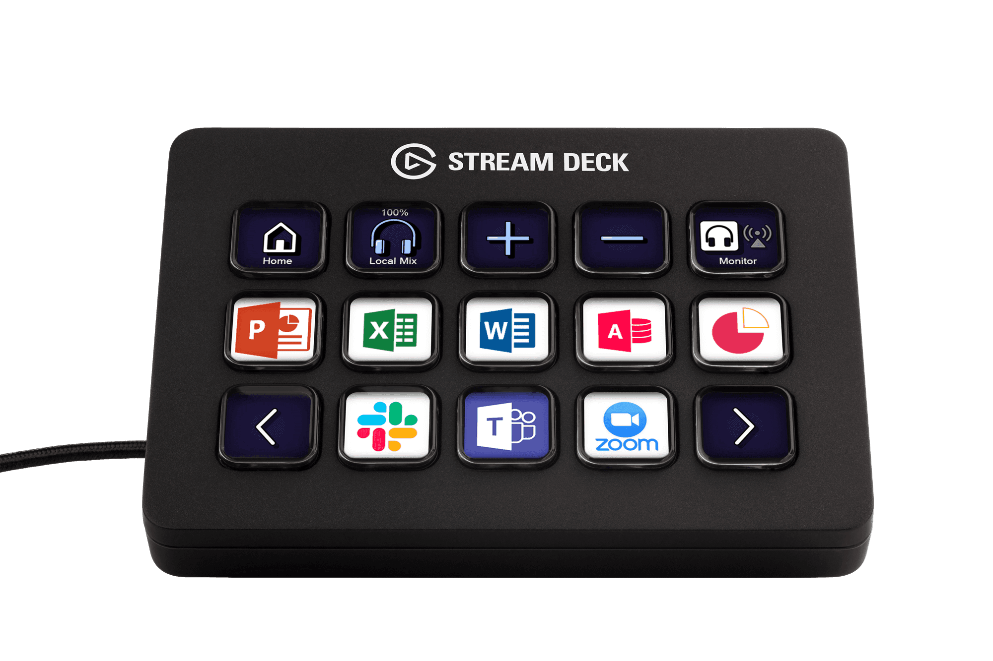 Stream Deck (formerly MK.2) in a work-from-home desk setup.