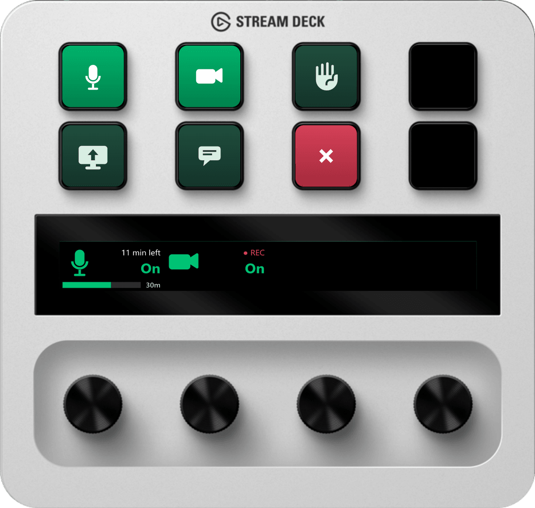 Arise Controller for Webex on a Stream Deck + with meeting keys and two dials