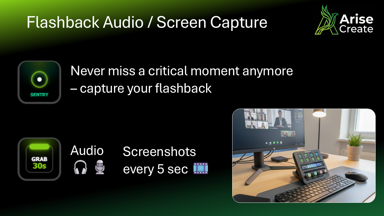 Arise Flashback Session-Dashboard mit erfassten Momenten.